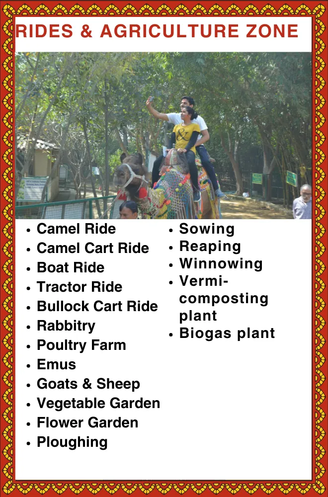 Rides and Agriculture Zone tile: couple taking a selfie atop a decorated camel