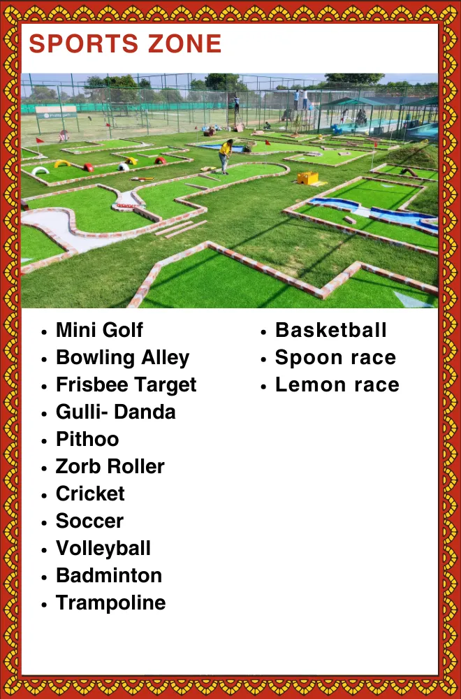 Sports Zone tile: mini golf course with green turf and brick-bordered putting lanes